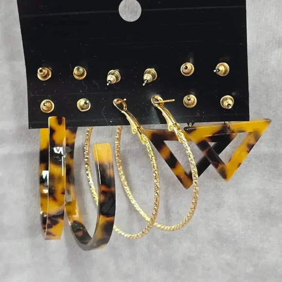 Brown Black Hoop Stud Dangle Earrings Set of Six Bundle Fashion Jewelry Earrings - Picture 2 of 4